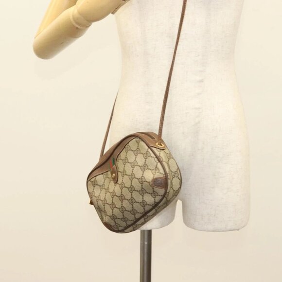 GUCCI GG Supreme Web Sherry Line Bag PVC Beige Gold 156 02 066 Auth bs27546 - Picture 3 of 16